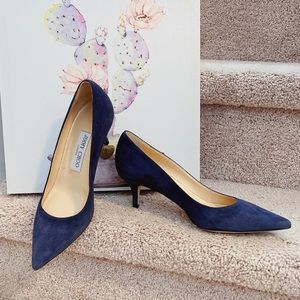 JIMMY CHOO Navy Suede Heel Pumps